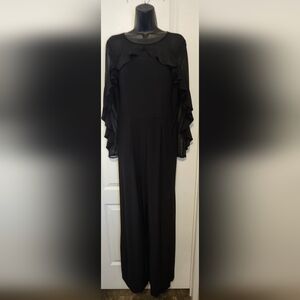 R & M Richards Black Ruffled Sheer Sleeves Jumpsuit Size 8 EUC